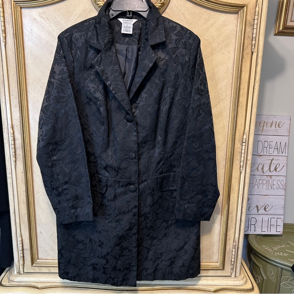 George Black Jacquard Leaf Mid Length Jacket Coat - Picture 6 of 13